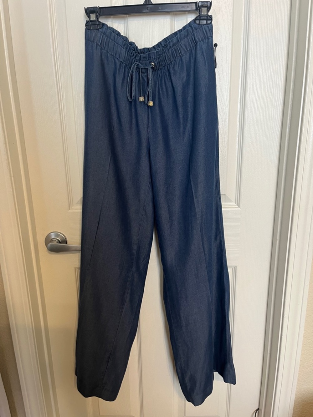 Anne Klein Navy Drawstring Wide-Leg Pants